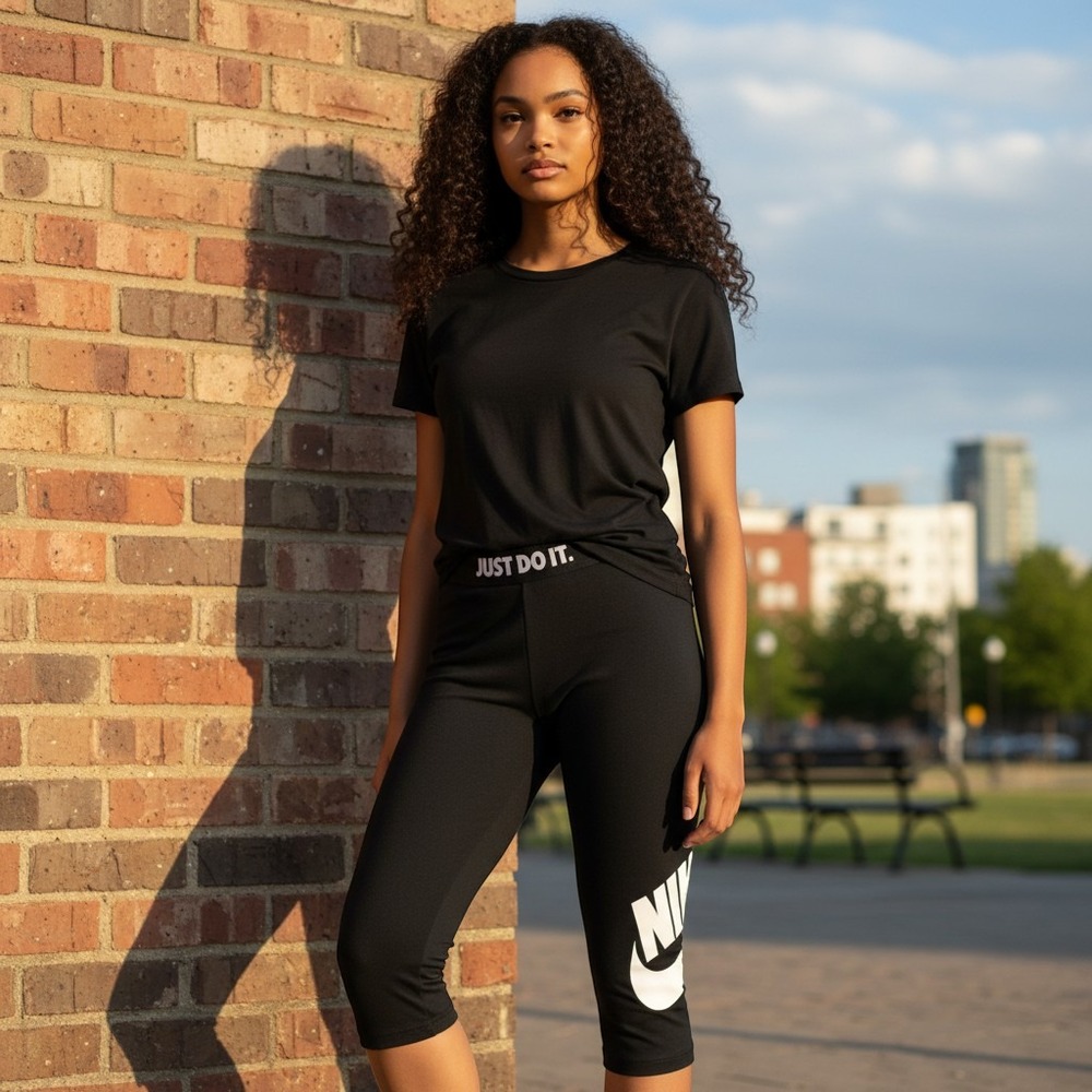 Nike Just Do It Womens Leggings Size S Black Big Logo Athletic Activewear Pants‎